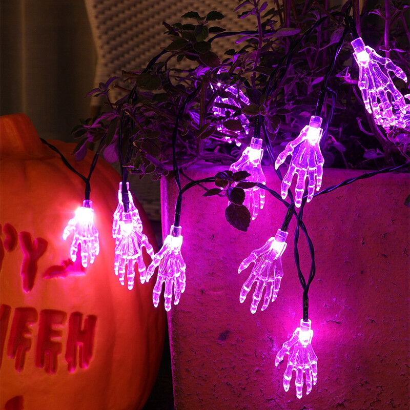 

6.5/7M 30/50LED Solar Powered Transparent Palm Shape LED String Lights For Halloween Holidays Decoration