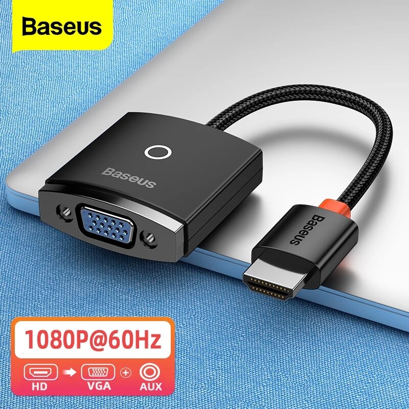 Baseus HDMI-compatible to VGA Adapter With 3.5mm Audio Jack /Micro USB Power Supply For Laptop Proje