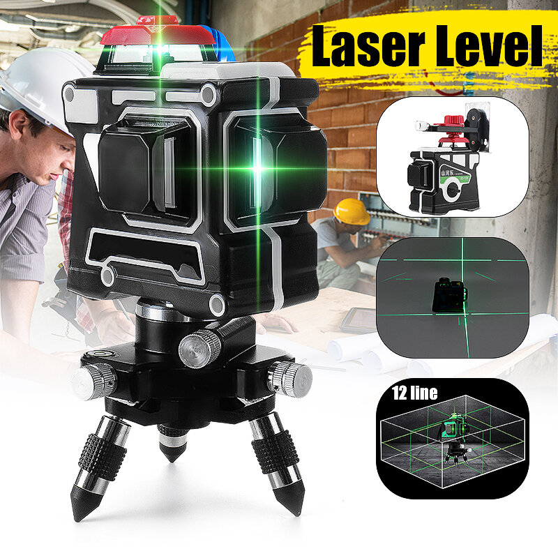 3D 12 Line Blue Light Laser Level LCD 360? Rotary Self Leveling Cross Measuring Tool