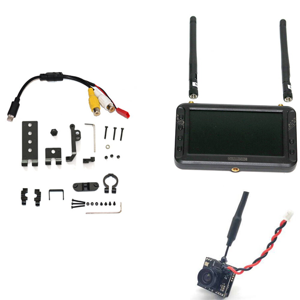 DumboRC EWRF7082VR 5.8GHz 48CH 200mW FPV Dual Antenna HD Image Transmission Display with Camera for 