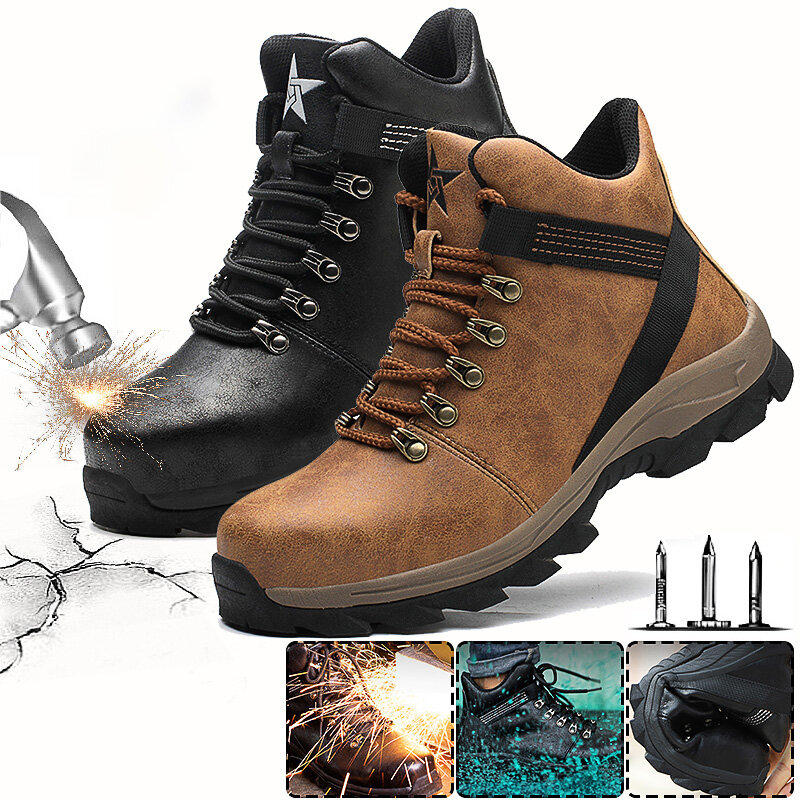 Mens Safety Shoes Steel Toe Work Boots High Top Running...