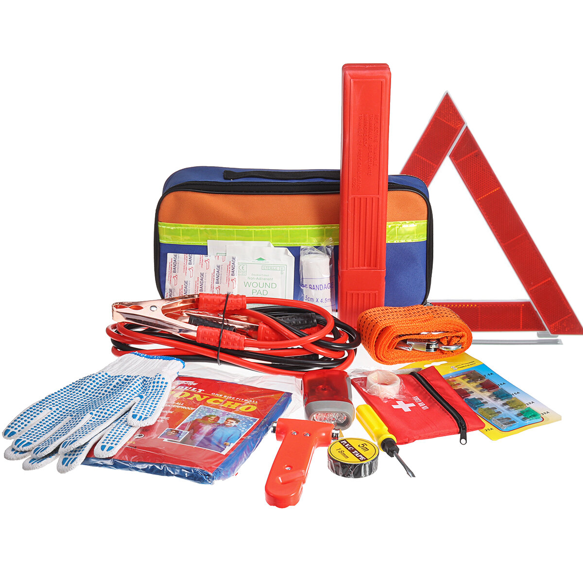 36PCS Kit de emergencia Coche herramienta Bolsa Triángulo de advertencia Linterna Seguridad Hammer Kit de primeros auxilios al aire libre Viaje cámping