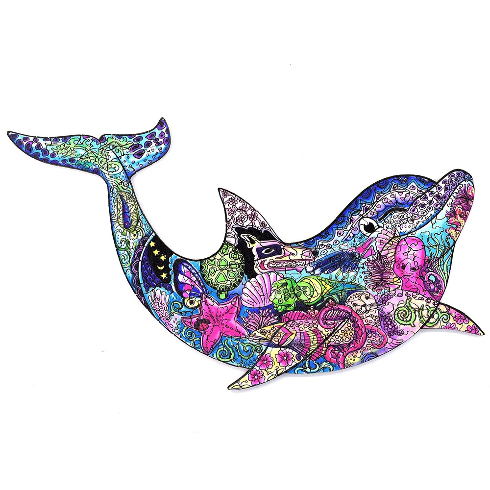 A3 A4 A5 3D Wooden Dolphin Jigsaw Puzzle DIY Each Animal Shaped Crafts Toy Anti stress Early Learning Education Gift For Kid and Adults