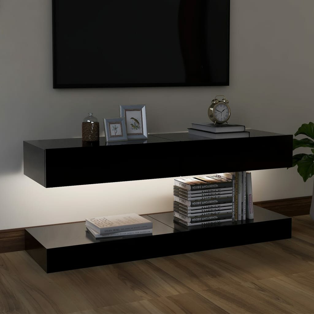 TV Cabinets with LED Lights 2 pcs Black 23.6