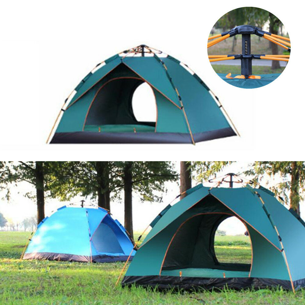 3-4 personnes tente entièrement automatique étanche anti-UV PopUp tente extérieure famille camping randonnée tente de pêche parasol-ciel bleu / vert