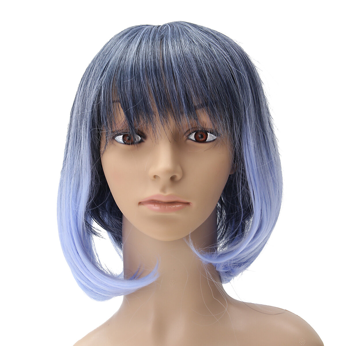 35-40 cm Bleu Dégradé Cosplay Perruque Femme Cheveux Courts Bouclés Anime Naturel Jeu de Rôle Capless 1133241 43I52F12L4