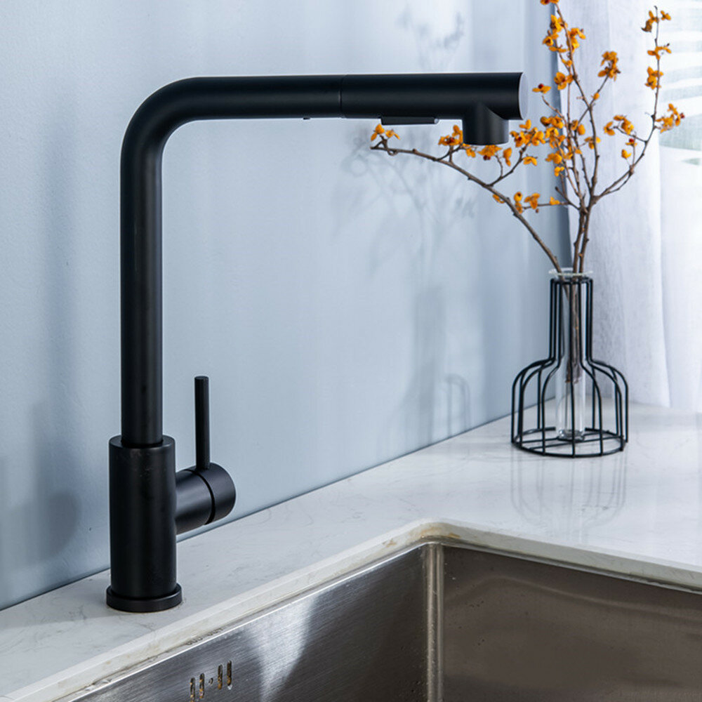 Matte Black Stainless Steel Faucet For Kitchen Sink Single Lever Pull Out Spring Spout Mixers Tap Hot Cold Water