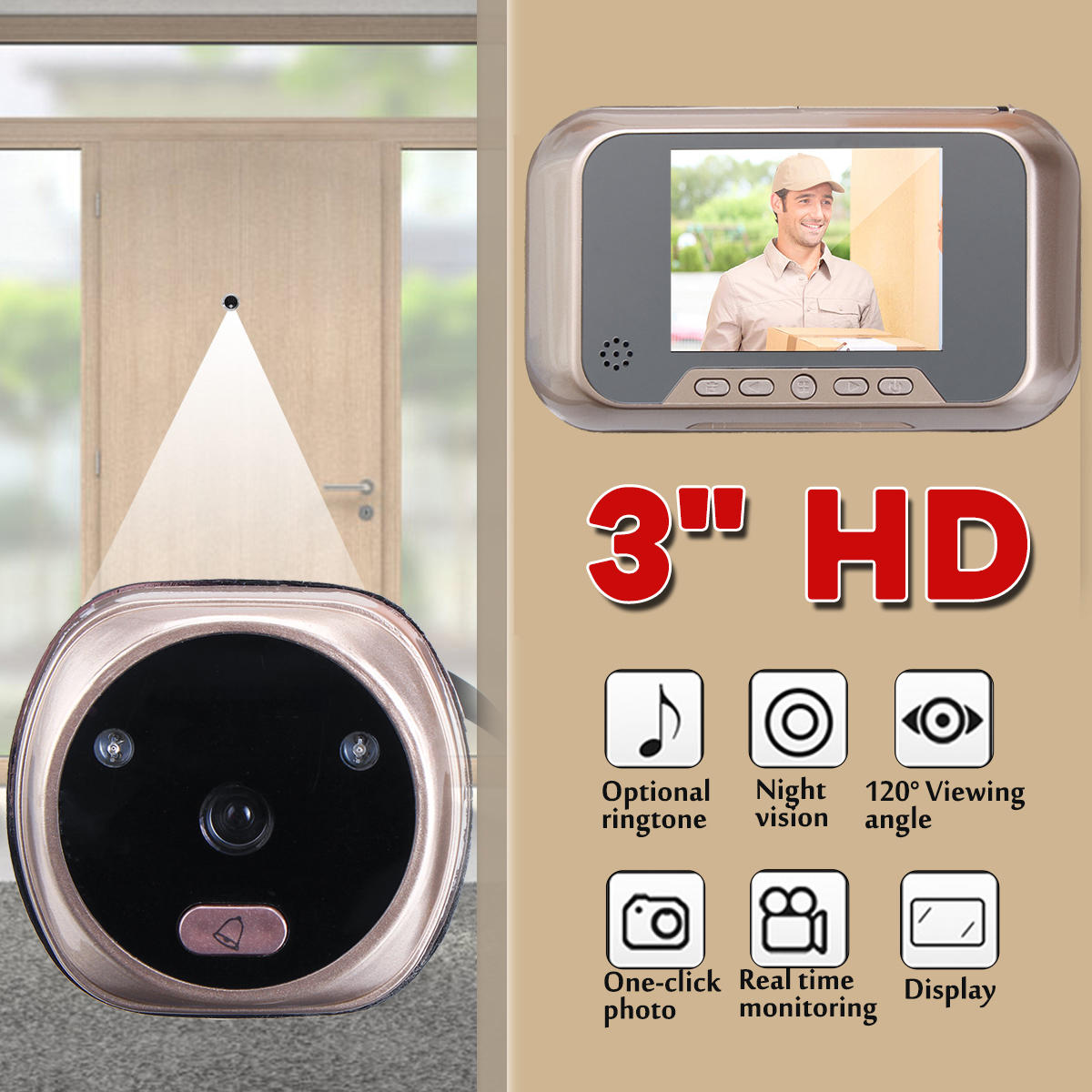 3 inch smart lcd peephole viewer video door camera visual doorbell ...