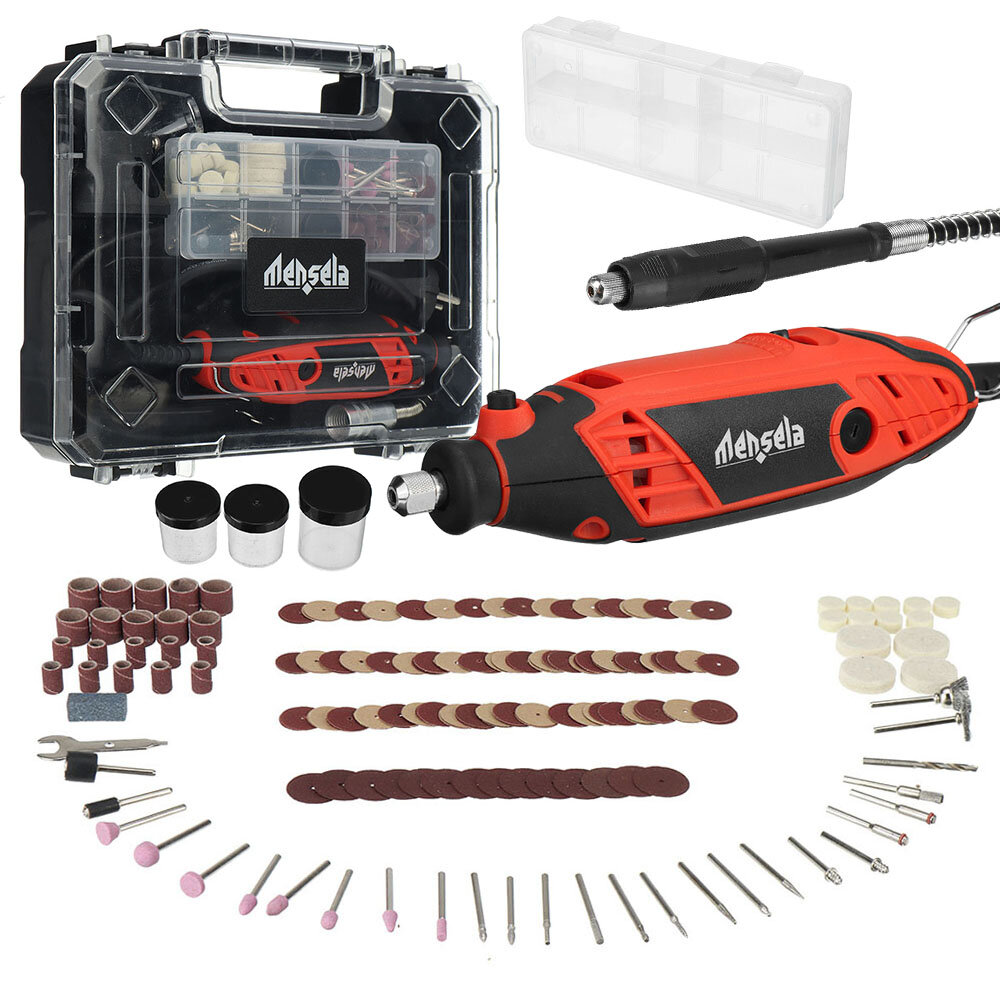Mensela RT-W1 130W Rotary Tool Kit Electric Drill Mini Grinder Variable Speed with 200pcs Accessories Flex Shaft and Carrying Case for Grinding Cutting Wood Carvin Sanding and Engraving