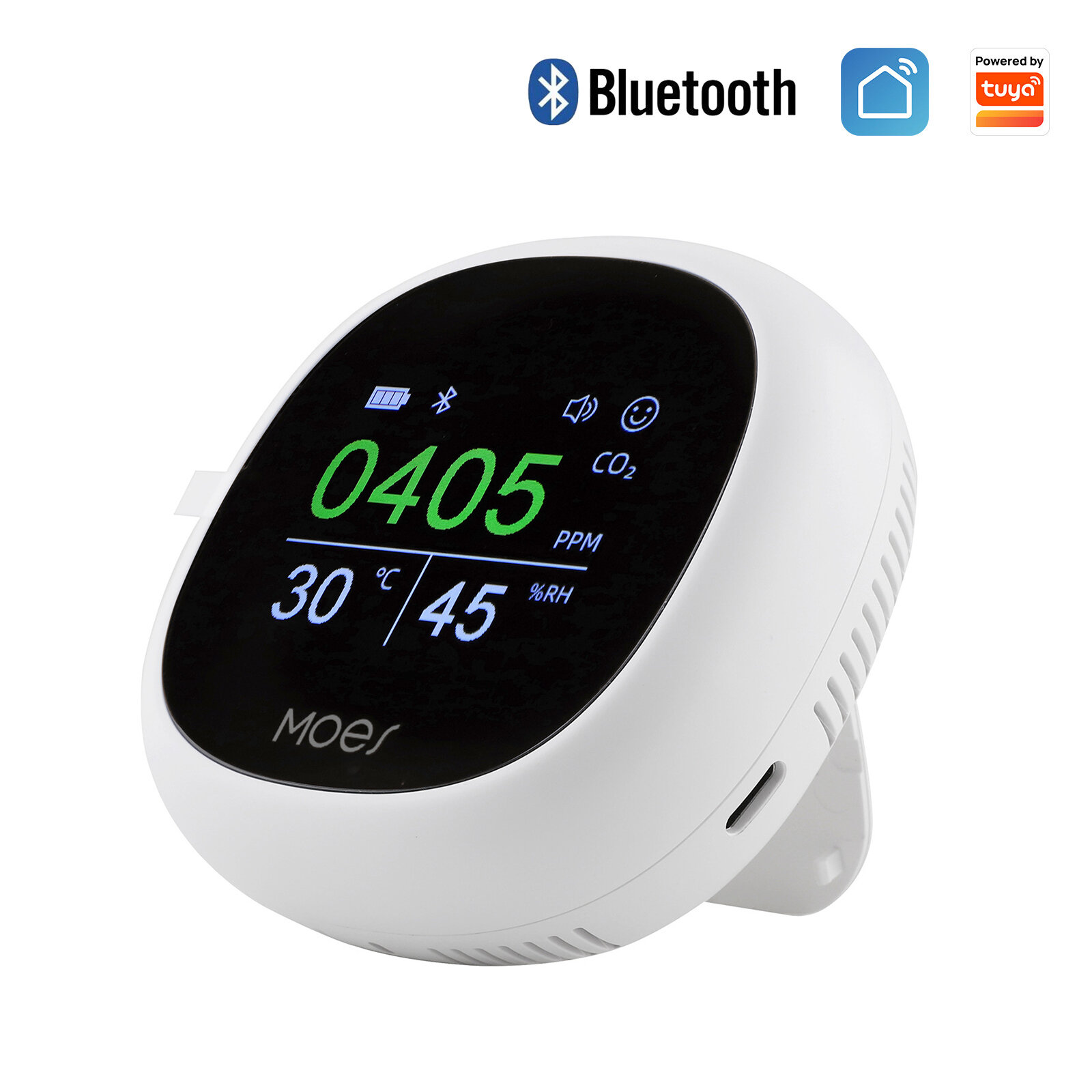 MoesHouse Tuya bluetooth 3 in 1 Multi-functional Air Monitor Temperature Humidity Carbon Dioxide Sensor with Alarm Clock