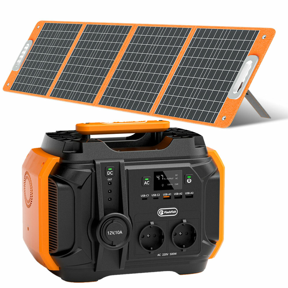 [EU Direct] فلاش فيش 500W Portable القوة Station 540Wh Solar Generator with 100W Foldable لوحة شمسية القوة البطارية Set for Outdoor Camping