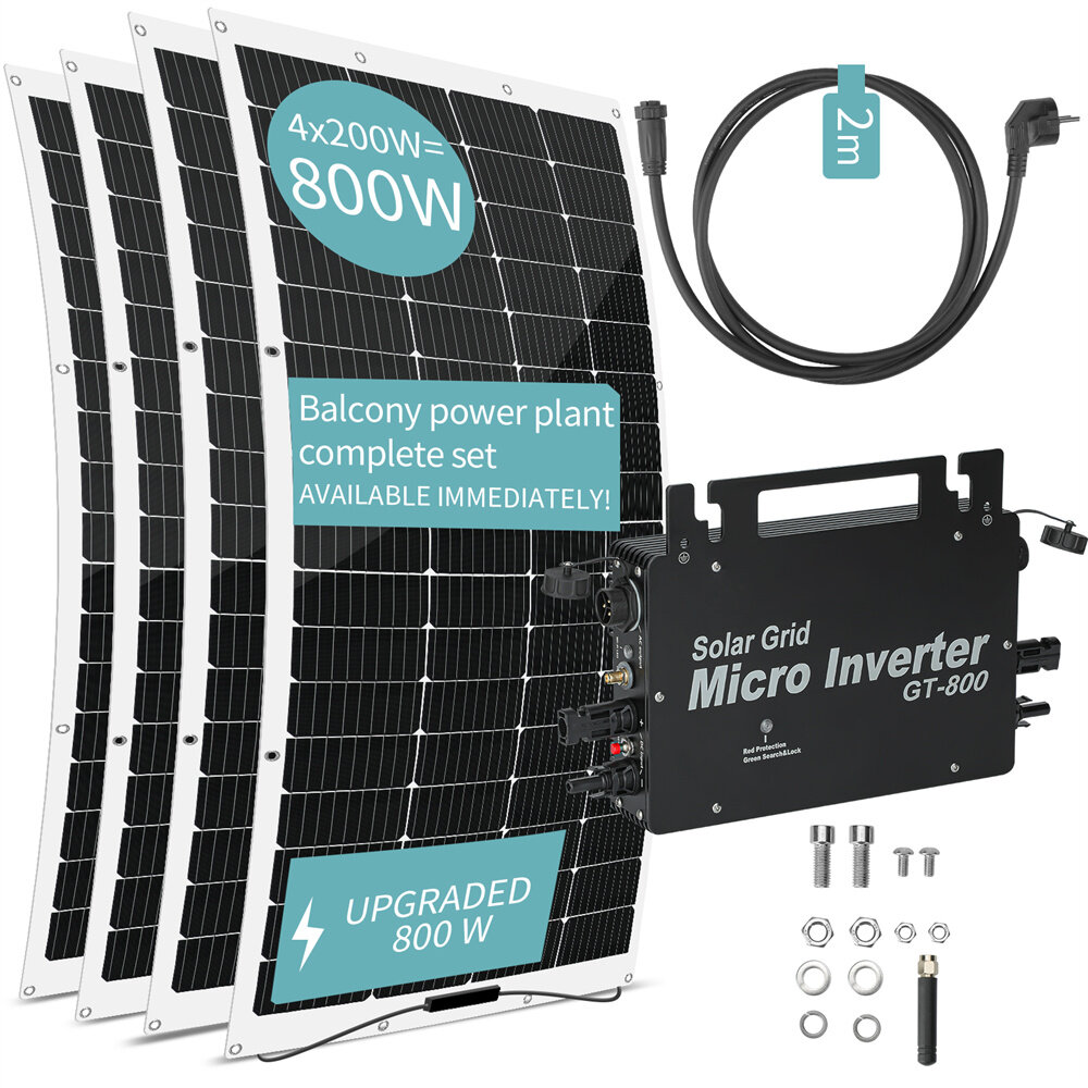[EU Direct] Impianto di alimentazione per balcone LANPWR da 800W con 4 pannelli solari flessibili da 200W, efficienza di conversione solare del 23%, efficienza statica MPPT del 99,80%, connessione WiFi, protezione da sovratensioni, IP67 impermeabile