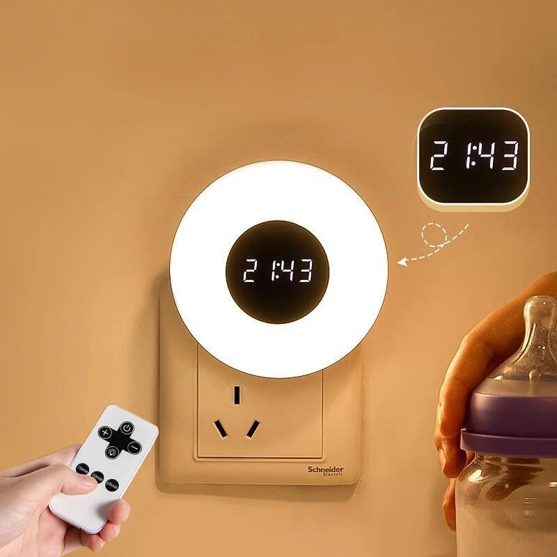 

3 Color Time Clock Wall Lamp Dimmable Remote Control LED Night Light for Baby Child Gift EU US Plug Corridor Porch Wall
