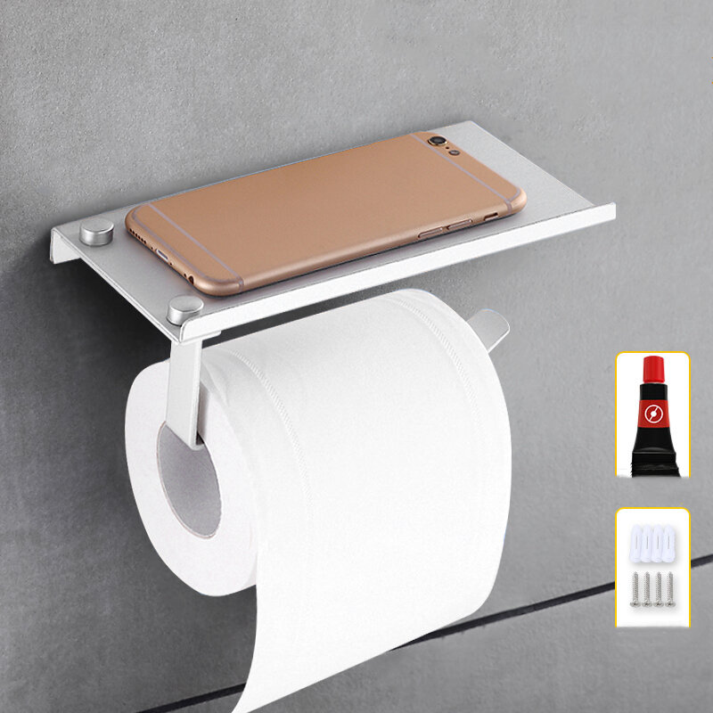 Aluminium Toiletpapier Ponsvrije Houder Met Telefoonplank Wandmontage Badkameraccessoires Tissues Ro