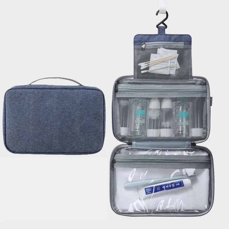 Unisex pu leather foldable dry-wet separation travel storage wash bag portable waterproof cosmetic bag makeup bag