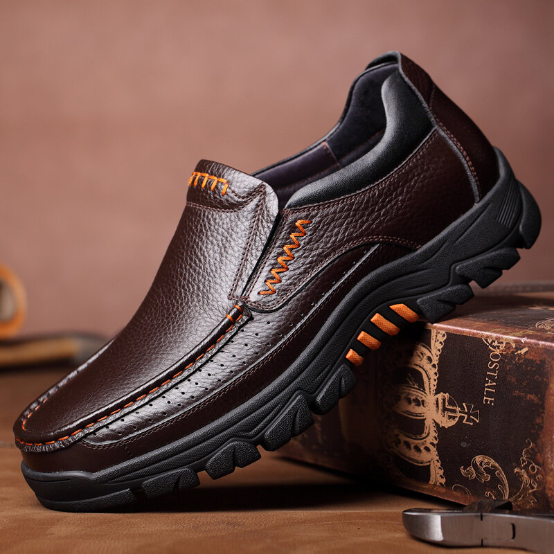 Men Genuine Cow Leather Waterproof Comfy Non Slip Soft Slip On Casual...