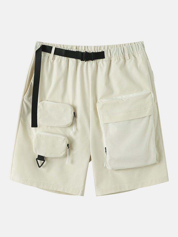 

Men Multi Pocket Zip Designed Utility Belted Cargo Shorts