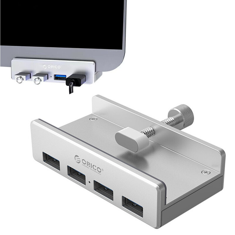 

ORICO MH4PU-P/MH2AC Aluminum 4 Ports USB 3.0 Monitor Table Clip-type HUB for Desktop Laptop Clip Range 10-32mm