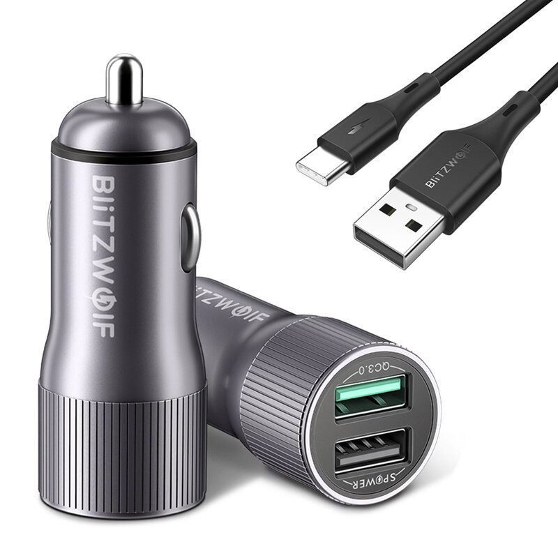 

BlitzWolf® BW-SD2 30W QC3.0 Car Charger + BW-TC15 3A USB Type-C Cable for iPhone 12 11 XR X for Samsung Galaxy Note S20