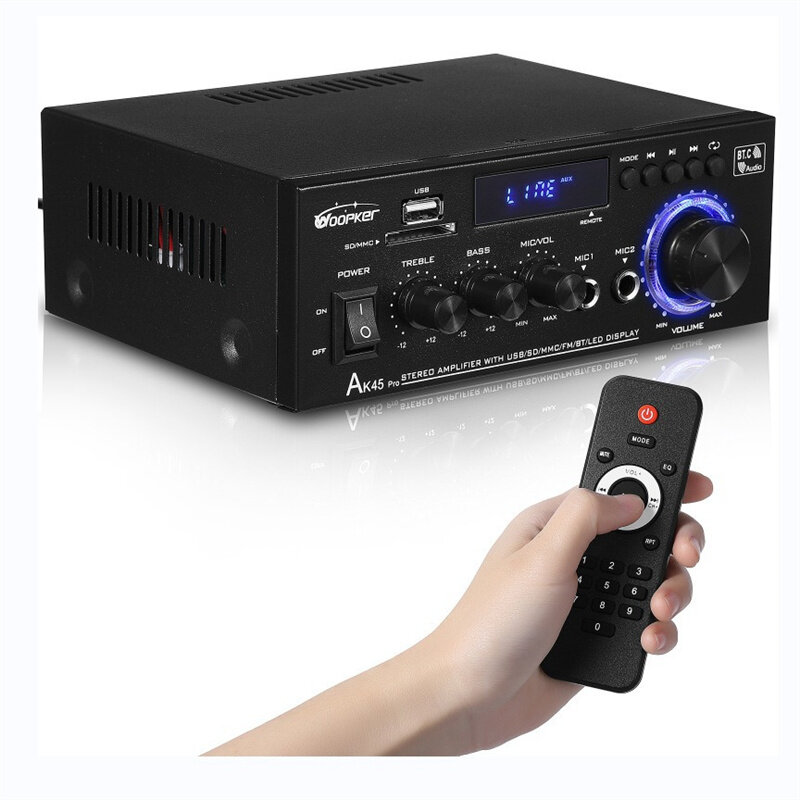 

Woopker AK-45Pro HiFi Stereo Audio Amplifier Max 820W 2 Channel Class D bluetooth AMP Karaoke Player for Home Theater Ca