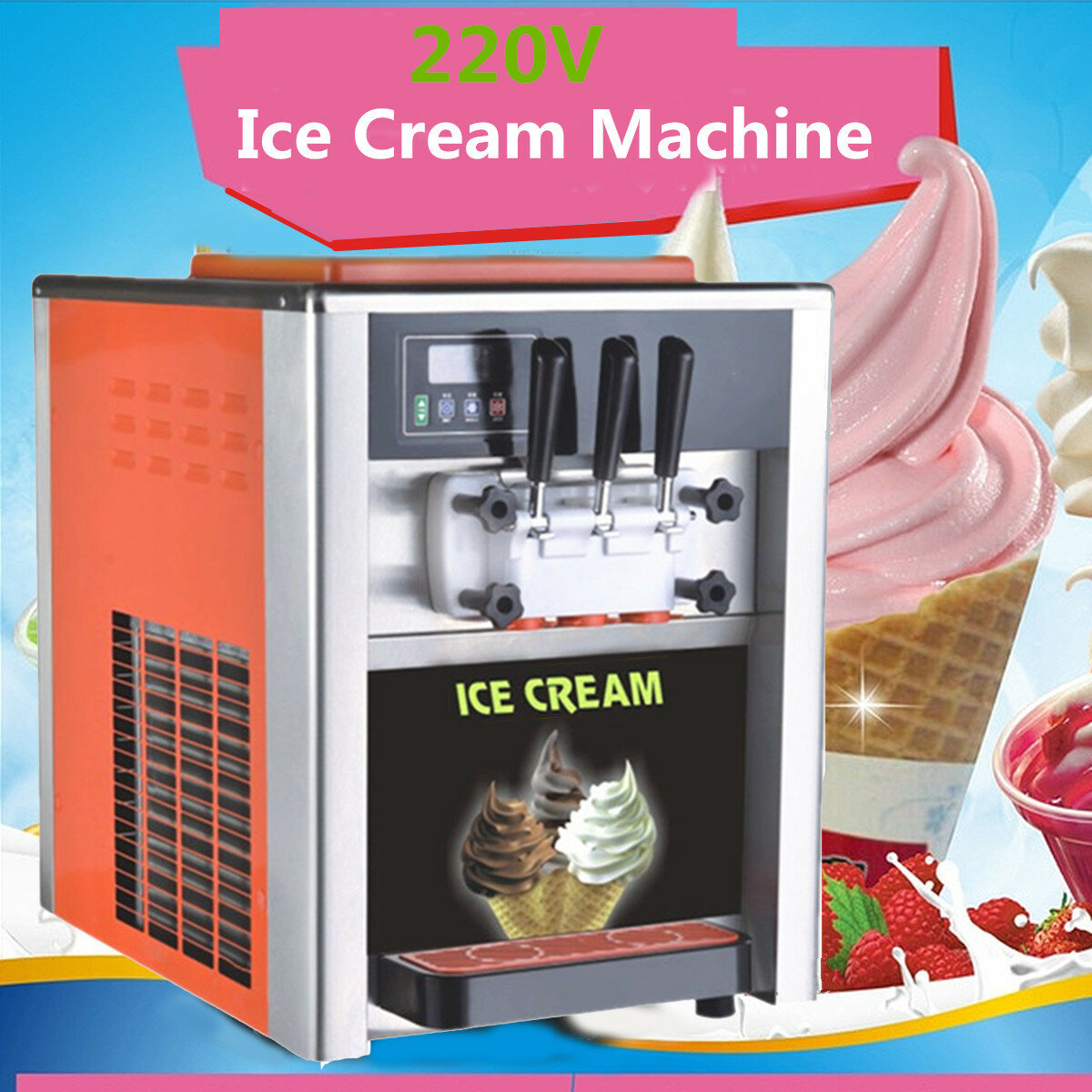 3 Flavor Commercial Frozen Ice Cream Cones Machine Soft Ice Cream Machine 110 V 