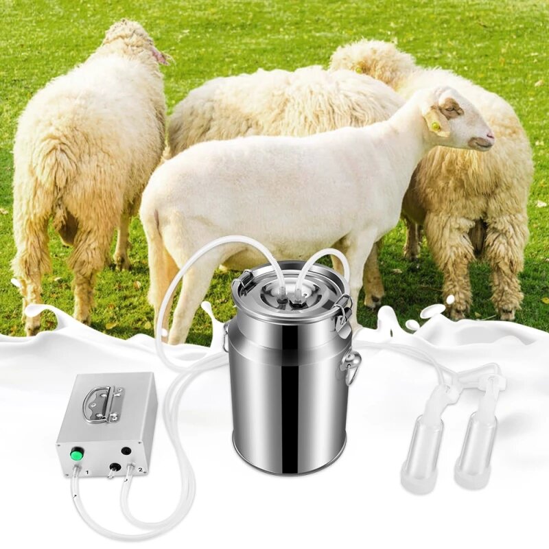 

7L Electric Pulsating Milking Machine Milk Bucket for Sheep Goat Stainless steel Milker Vacuum Pump Bucket Agriculture F
