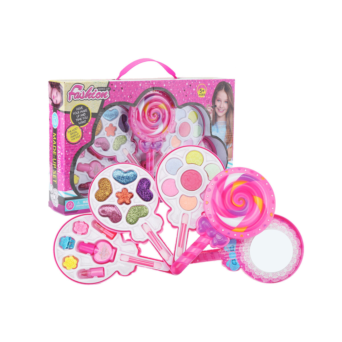 Make-upspeelgoedset voor meisjes Lollipop Shaped Princess Pink Beauty Cosmetics Compact Kids Gift