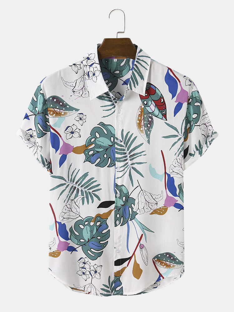 Heren Tropical Leaves Holiday Hawaii-stijl Soft Ademende bijpassende shirts