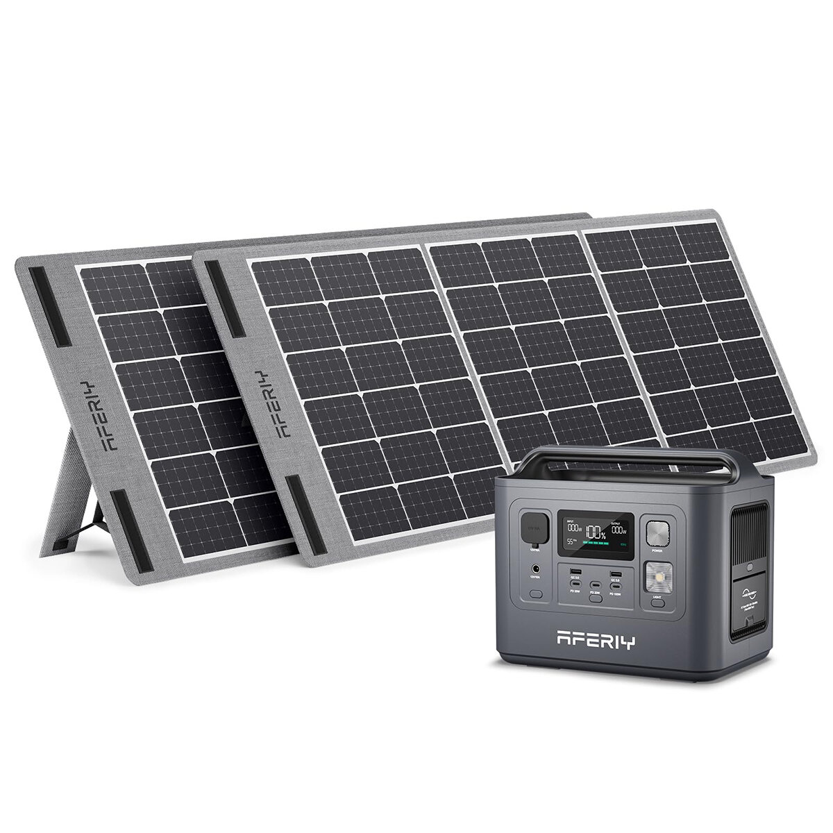 [EU Direct] Aferiy P010 800W 512Wh Station d'alimentation portable LiFePO4 +2* Panneau solaire S100 de 100W, UPS Générateur solaire portable à onde sinusoïdale pure pour le camping, le domicile et les urgences
