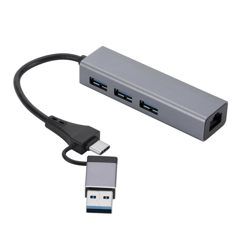 MNNWUU USB/Type-C Docking Station USB Hub Splitter Adaptor with USB3.0*3 RJ45 for PC Laptop