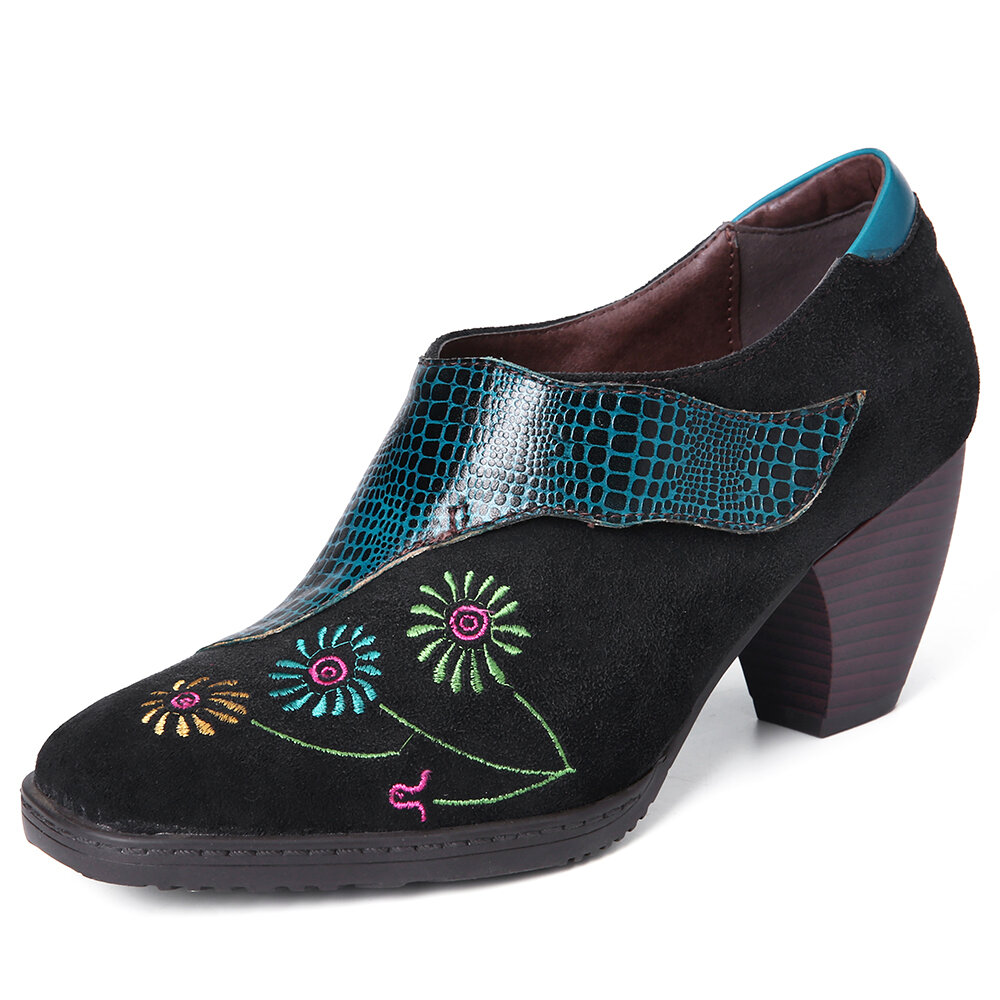

SOCOFY Retro Embroidery Lovely Flower Натуральная Кожа Повседневные удобные туфли без шнуровки