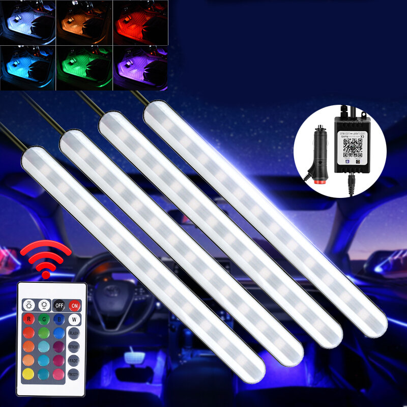 DC12V 10W Car Atmosfeer Licht USB Colorful Muziek Spraakbesturing LED Rigid Strip Lamp + Afstandsbed