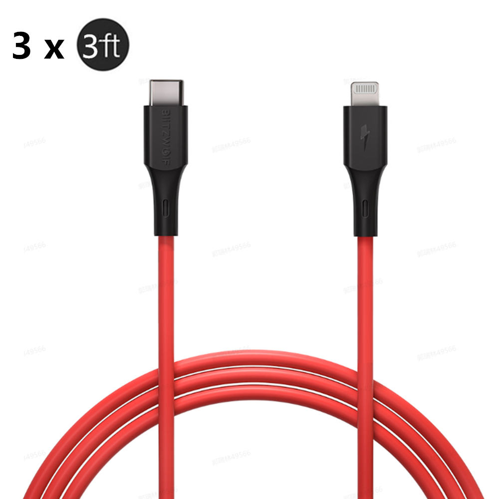 

[3 Pack]BlitzWolf® BW-CL2 3A USB-C to for Lightning PD3.0 Power Delivery Fast Charging Data Cable 0.9M with MFI Certifie