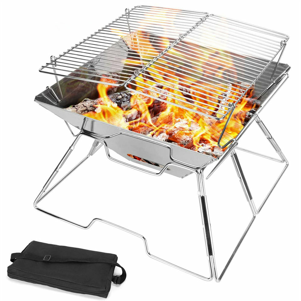 Outdoor Camping Stove Stainless Steel Folding BBQ Grill Outdoor Firewood Stove Camping Burning Fire Table Barbecue Grill Stove
