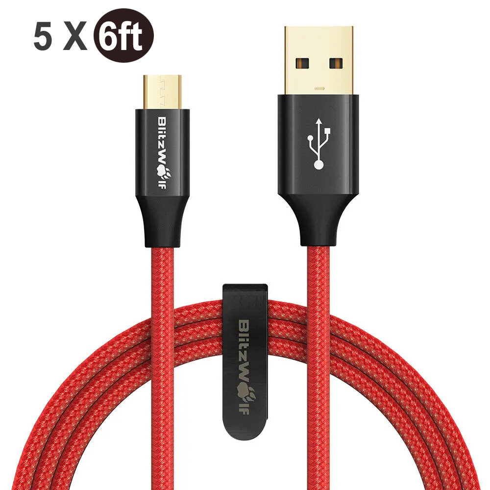 

[5 Pack] BlitzWolf® BW-MC8 2.4A Data Cable Braided Durable Micro USB Fast Charging 6ft/1.8m For ASUS ZenFone Max Pro