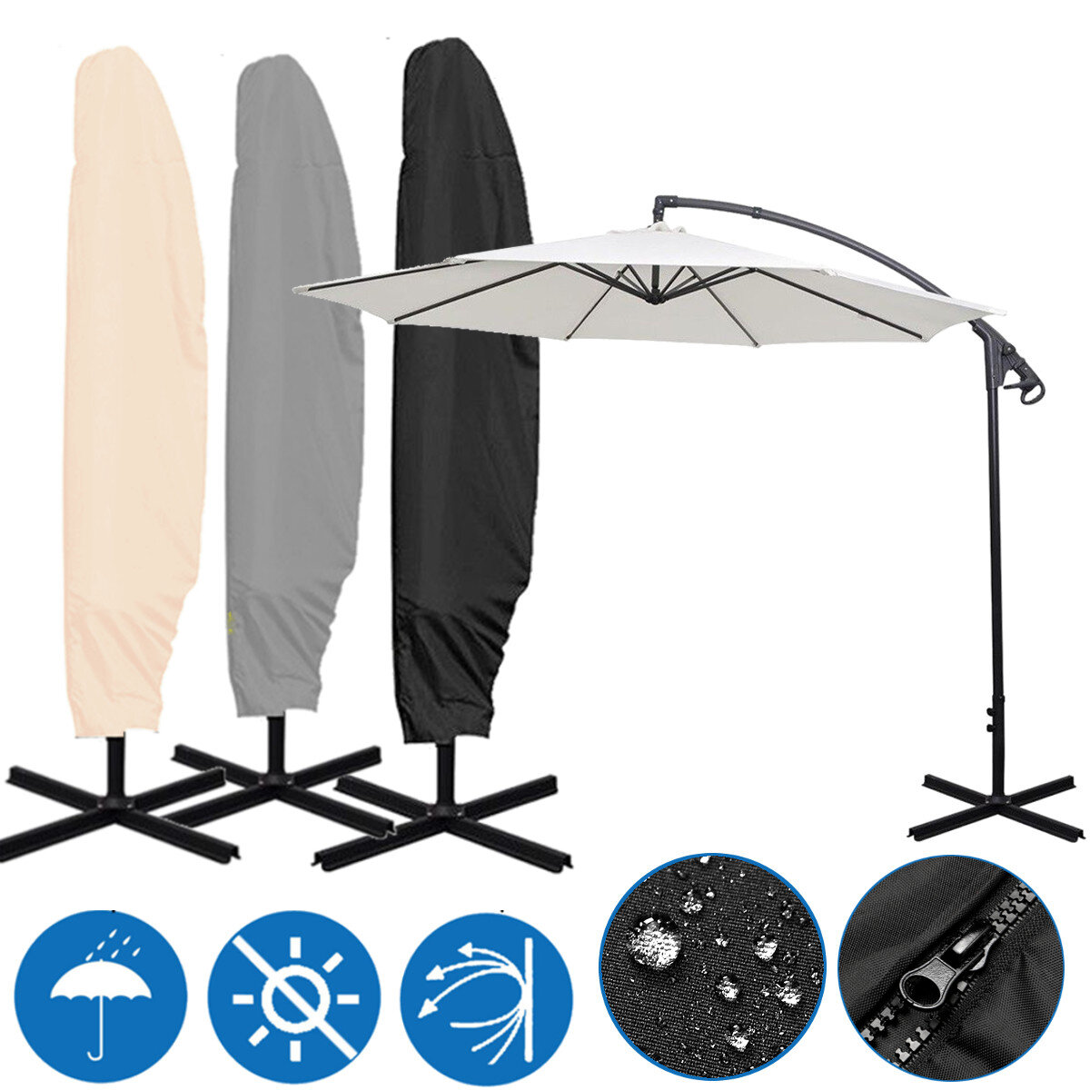 80x45inch Outdoor Garden Parasol Cover Waterproof Anti-UV Rain Resistant Umbrella Storage Bag
