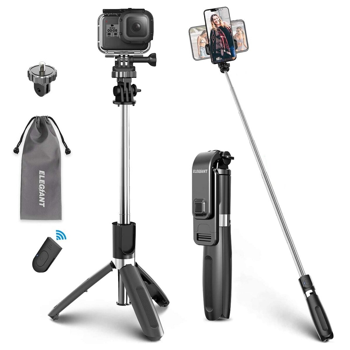 ELEGIANT Bluetooth Selfie-stick-statief Monopod 360 ° rotatie Instelbaar Telescopisch uitschuifbaar met afstandsbediening voor Gopro-actiecamera Sport DSLR-camera voor iPhone Huawei Mobiele telefoon Smartphone