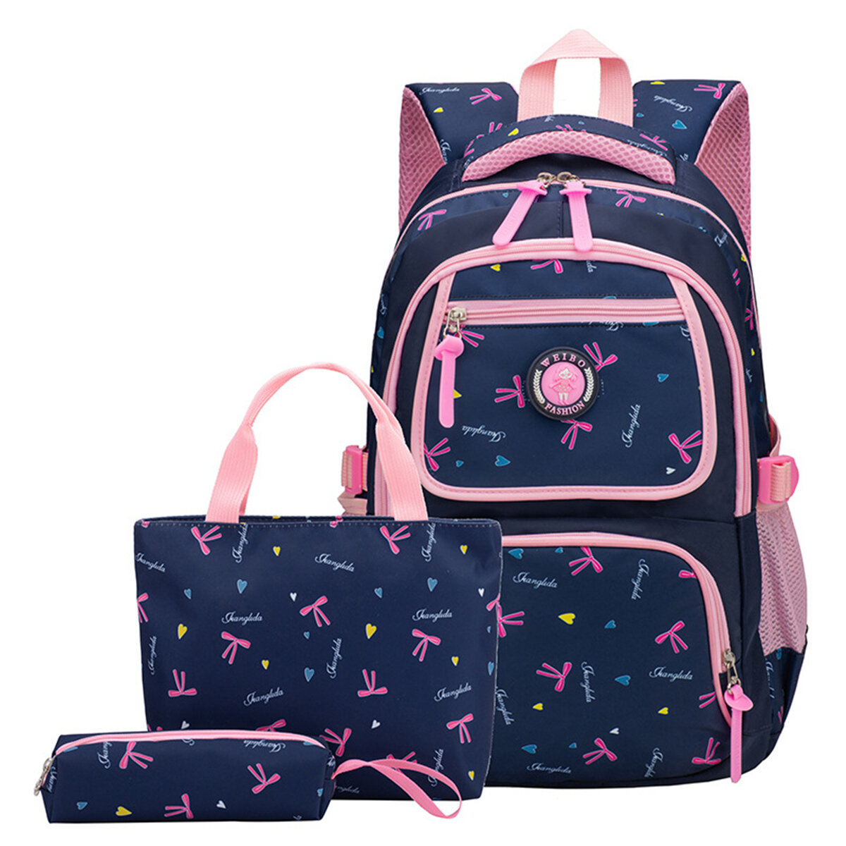 3 Pcs School Bag Sac à dos à l'épaule Nylon Cross Body Bags Camping Voyage Sac à main Pen Case