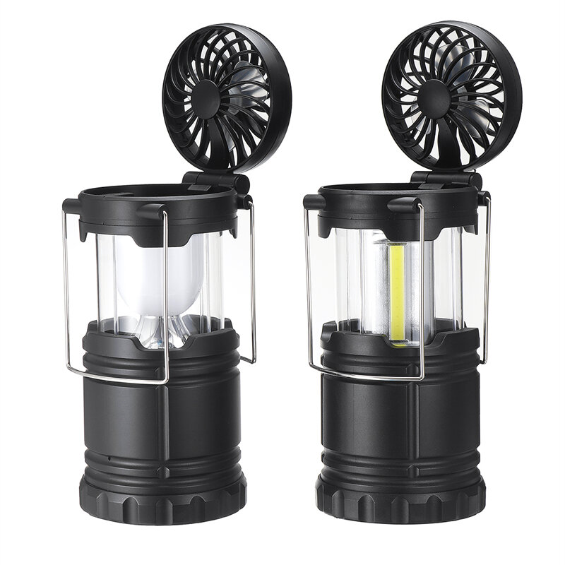 2 en 1 COB/boule ampoule camping lumière multifonction camping lanterne d'urgence avec ventilateur travail lumières veilleuse tente lumière pour camping en plein air pêche