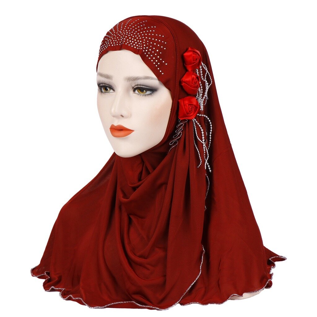 Vrouwen New Ice zijden zijkant drie bloem kwasten Arabische muts Arabische Wrap sjaal tulband hoed