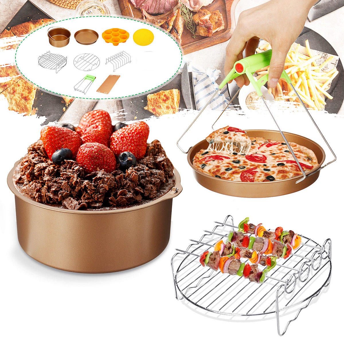 10 Stks / set 7 inch non-stick Air Friteuse Accessoires Cake Bakken Pot BBQ Barbecue Pizza Pan  
