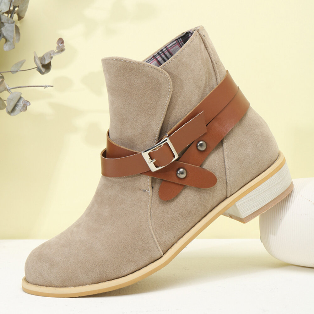 47% OFF on Women Solid Color Buckle Decor Slip Resistant Comfy Flat Ankle Boots