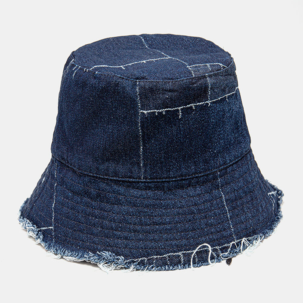 

Unisex Denim Distressed Frayed Edge Vintage Casual Sunshade Foldable Flat Hats Bucket Hats