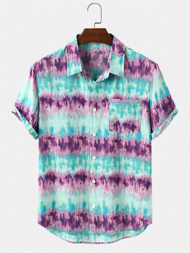 

Banggood Designed Mens Tie Dye Pocket Color Block Print Short Sleeve Shirts