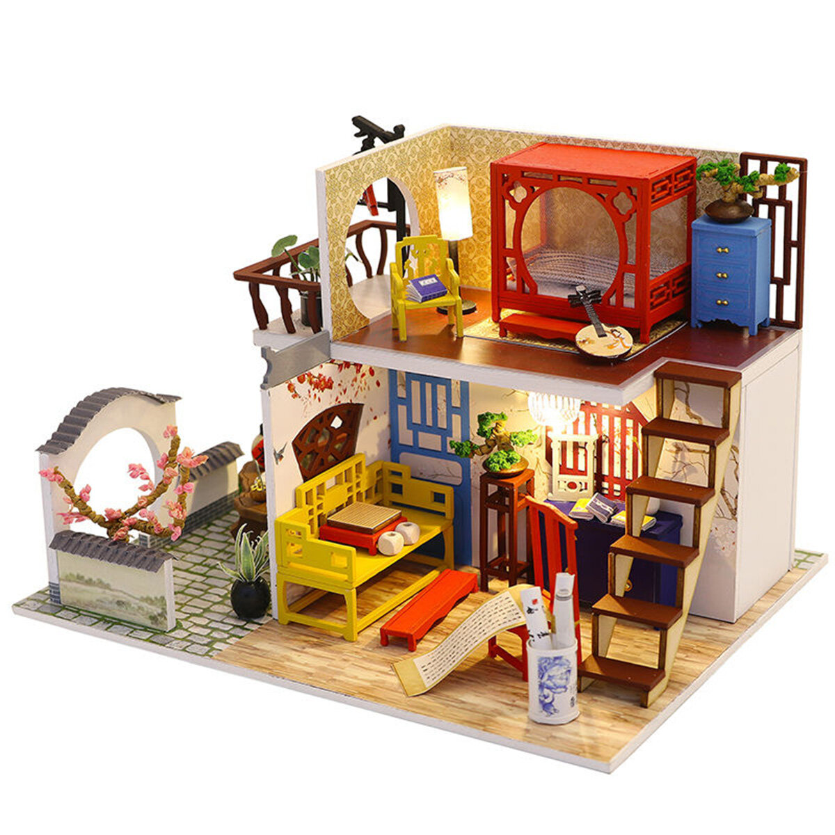 

1:24 Wooden DIY Handmade Assemble Doll House Miniature Furniture Kit Education Toy with LED Light for Kids Gift