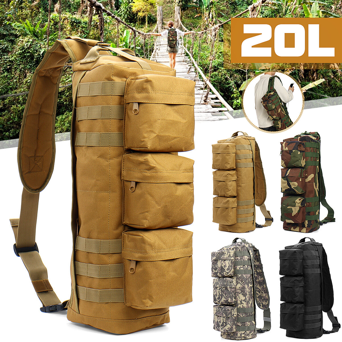 20L Tactical Sling Tas EDC Molle Schoudertas Travel Hunting Climbing Storage Tas