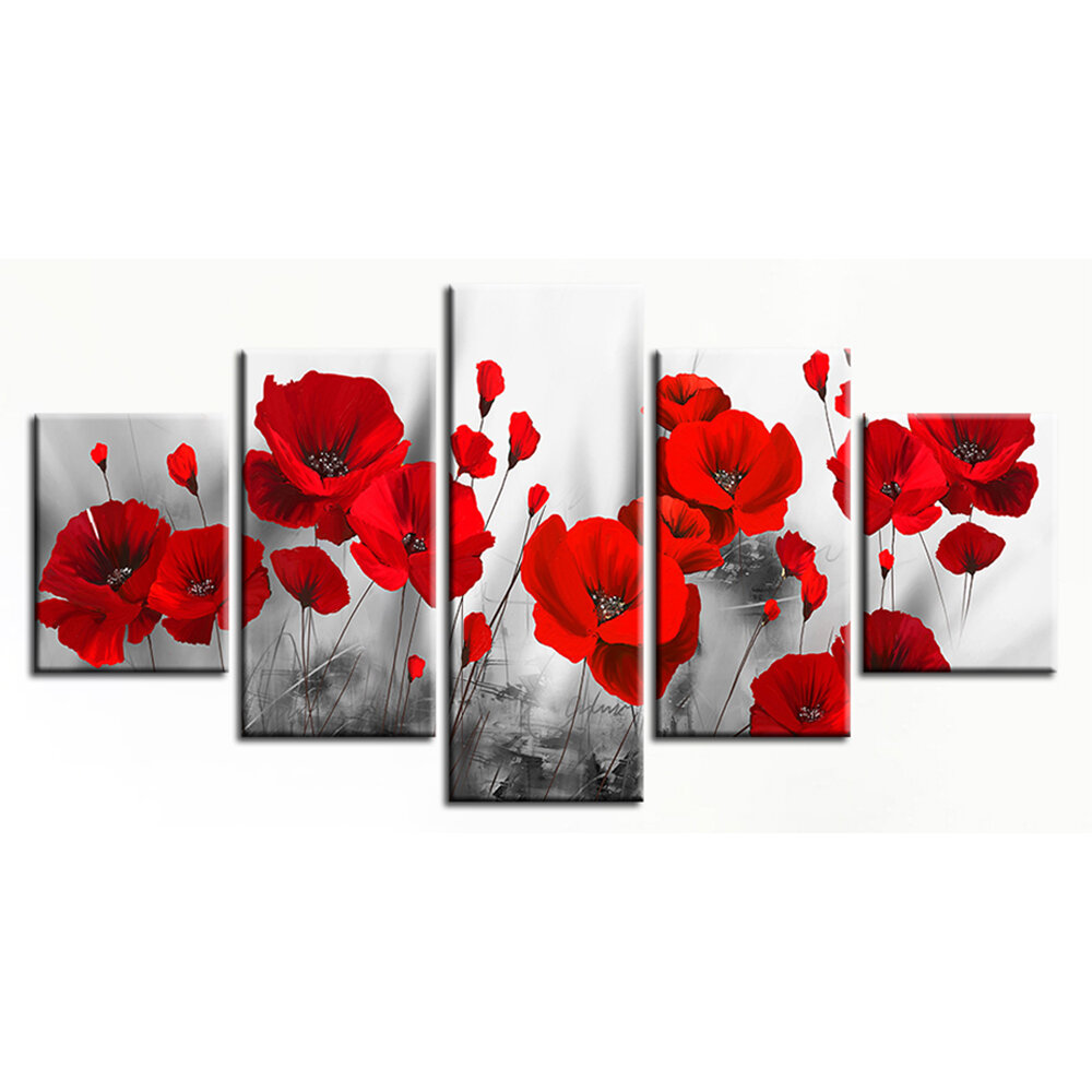 

5Pcs Red Rose Horses Canvas Paintings Wall Decorative Print Art Pictures Frameless Wall Hanging Decorations for Home Off