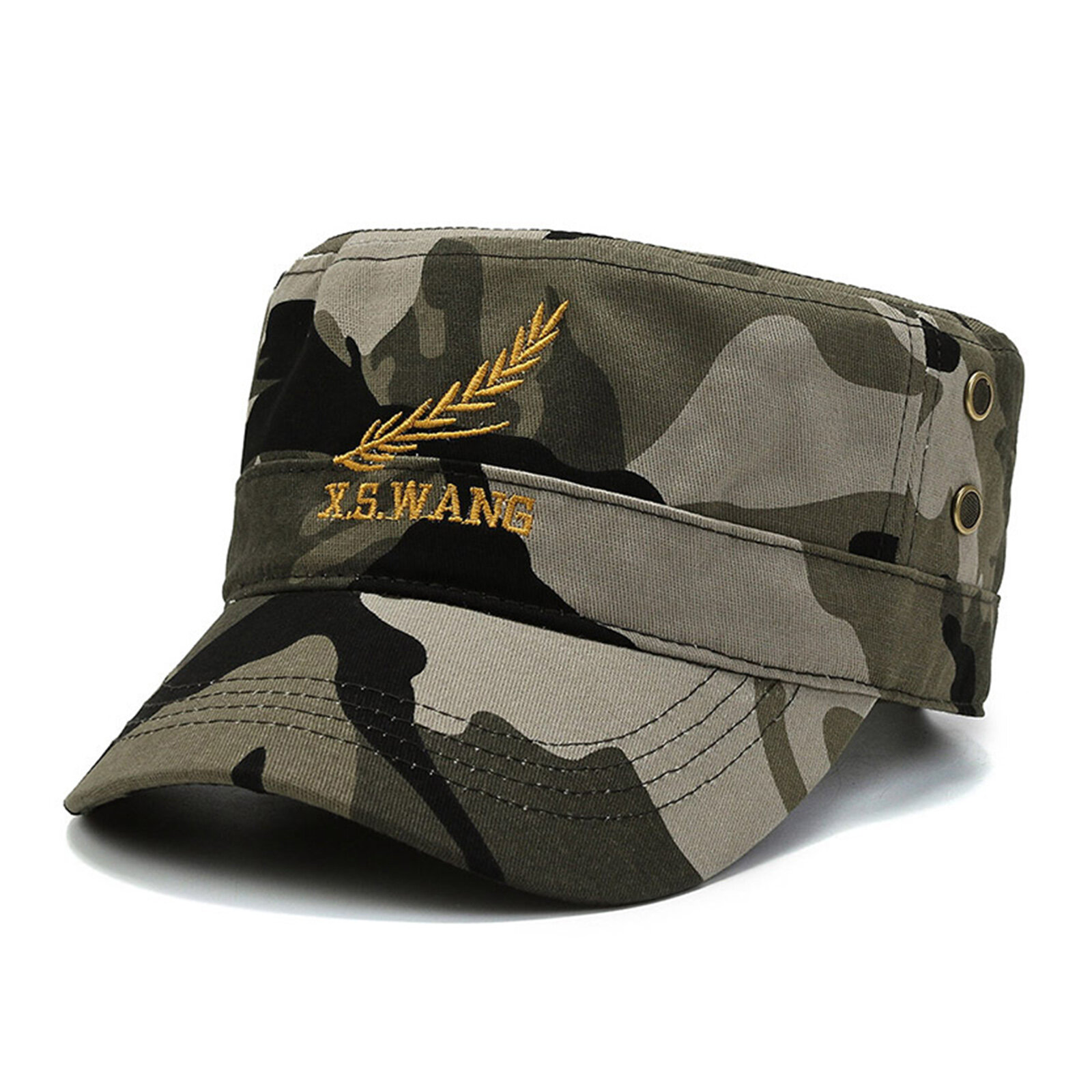 Men Cotton Letter Wheat Embroidery Camouflage Outdoor Sunshade Casual Vintage Military Caps Flat Hat