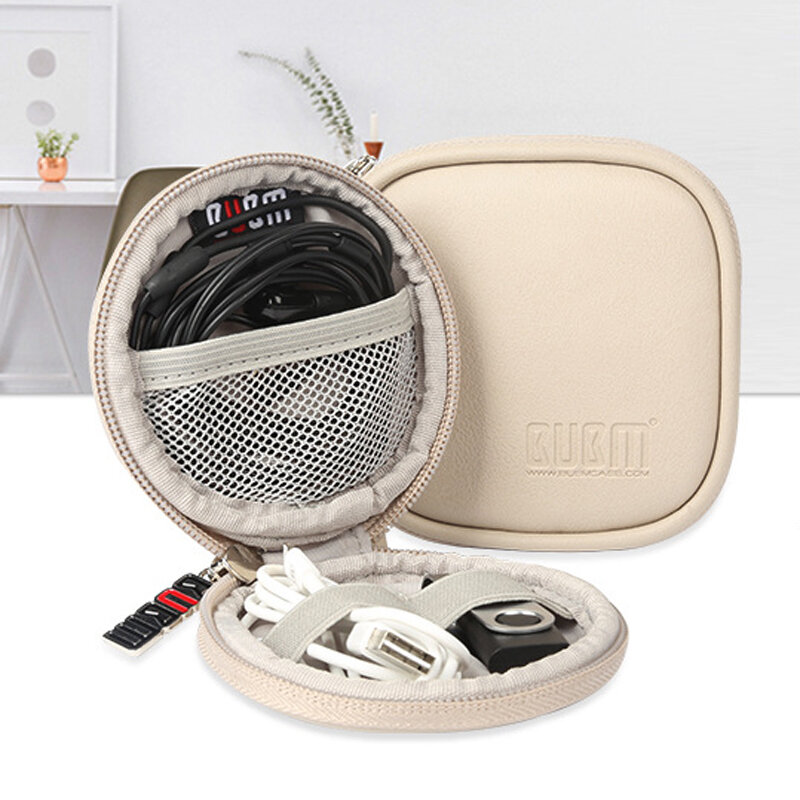 IPRee® PU Leder-Ohrhörer-Aufbewahrungstasche, tragbar, wasserdicht, mit Tasche für USB-Datenkabel und Ladegerät