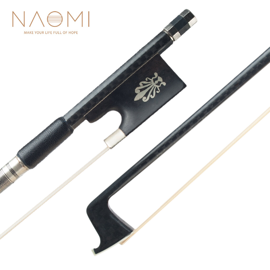 NAOMI 4/4 Violin/Fiddle Bow Grid Carbon Fiber Bow W/ Ebony Frog Round Stick Exquisite Horsehair Well